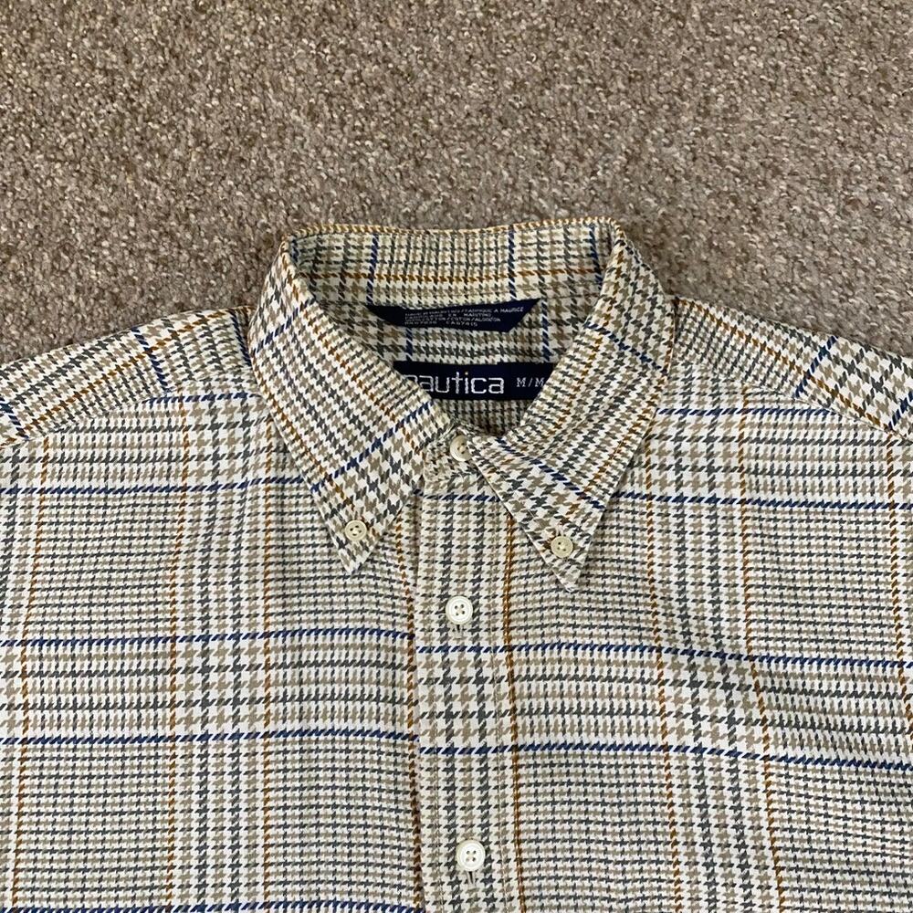 VTG 90s Nautica Shirt Mens M Houndstooth Plaid AOP Glen Check Button Down